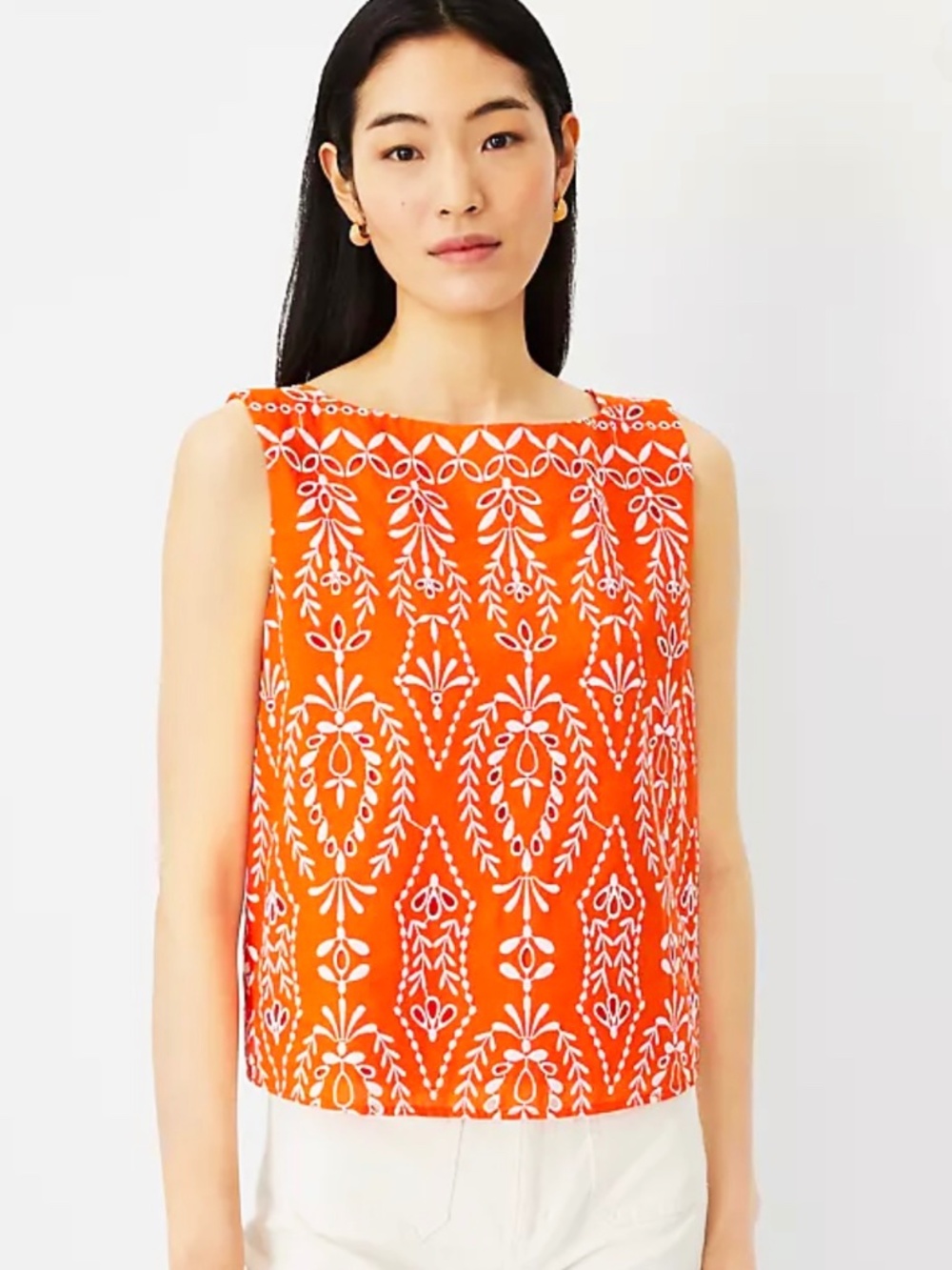 New Ann Taylor Cotton Eyelet Boatneck Tank Top, XSP